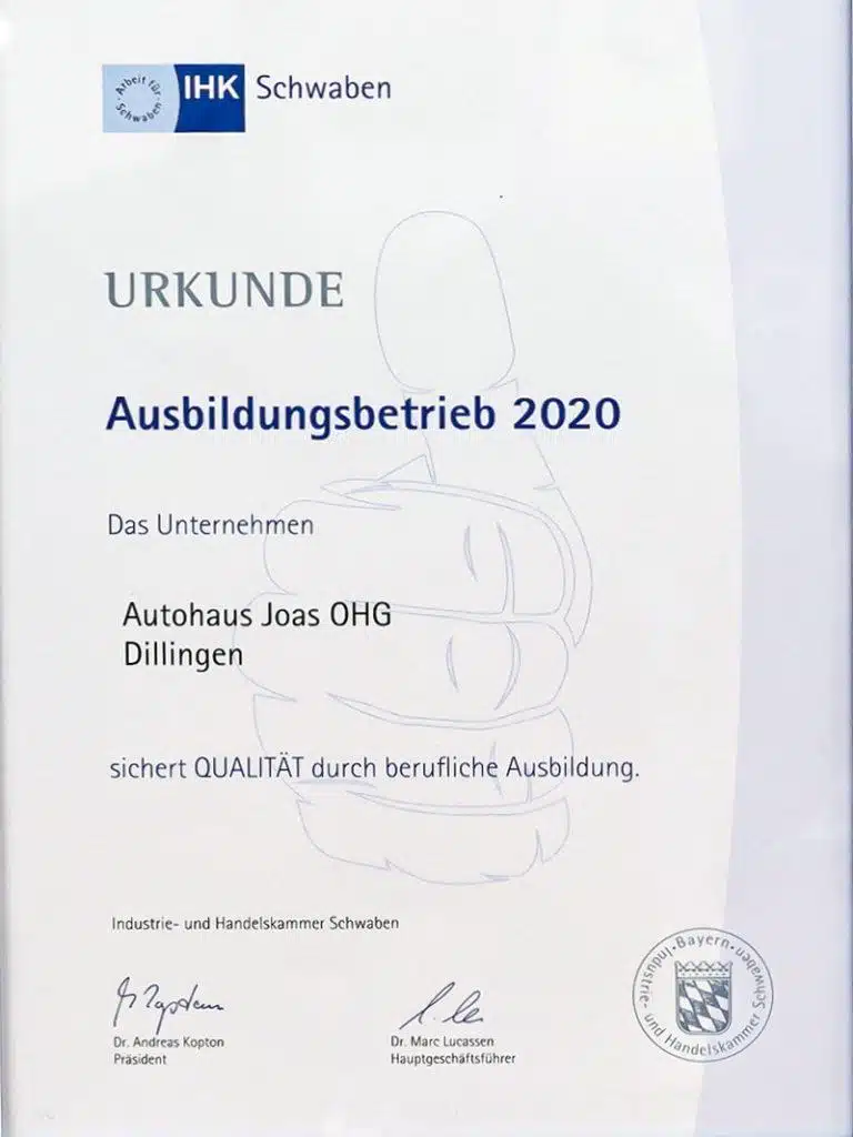 Auszeichnung Ausbildungsbetrieb 2020