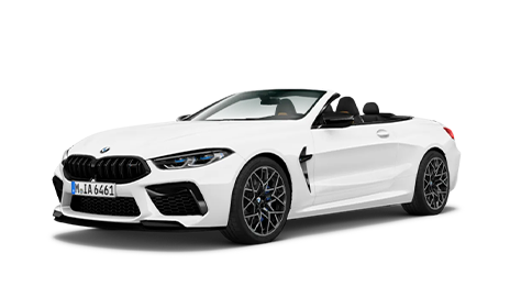 Weißer BMW Cabrio-Sportwagen mit offenem Verdeck, von der Vorderseite aus gesehen.